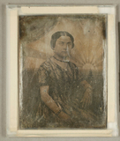 Thumbnail af Bildnis einer jungen Frau, halbe Figur, vor g…