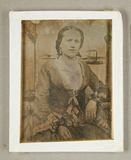 Esikatselunkuvan Junge Dame, Dreiviertelfigur, vor gemaltem Au… näyttö