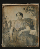 Thumbnail af Damenbildnis, Dreiviertelfigur, vor gemaltem …