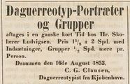 Thumbnail af C.G. Clausens annonse om portrettering i Dram…