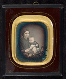 Thumbnail preview van Portrait of a seated woman with a baby on her…