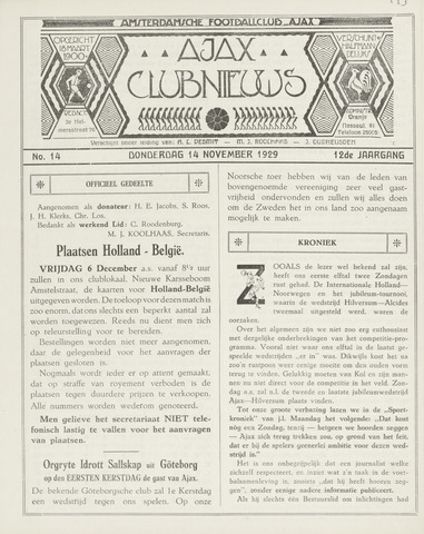 Clubnieuws Ajax (vanaf 1916) 1930