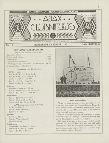 Clubnieuws Ajax (vanaf 1916) 1931-01-29