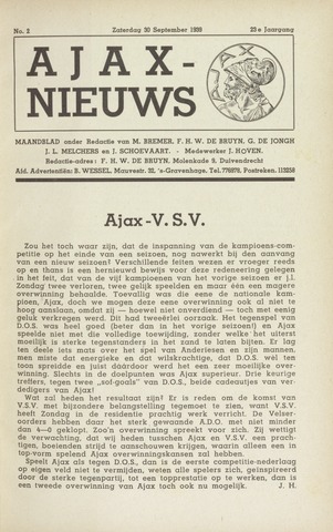 Clubnieuws Ajax (vanaf 1916) 1939-09-30