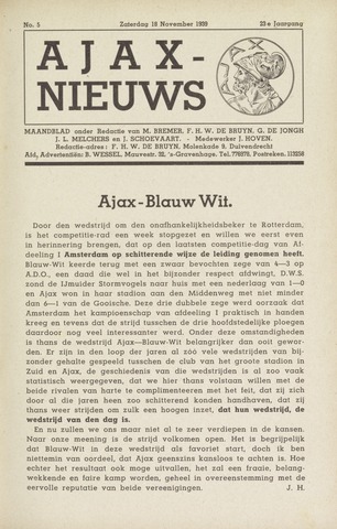 Clubnieuws Ajax (vanaf 1916) 1939-11-18