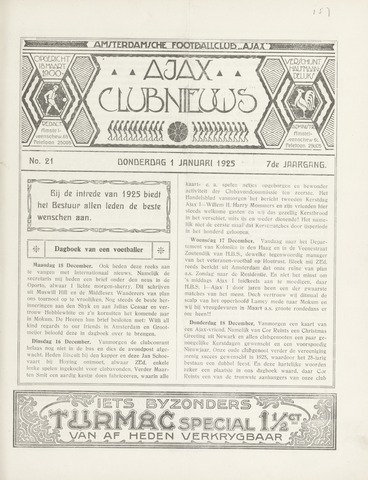 Clubnieuws Ajax (vanaf 1916) 1925-01-01