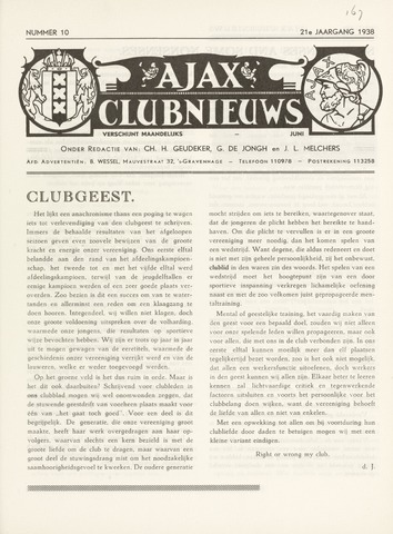 Clubnieuws Ajax (vanaf 1916) 1938-06-01