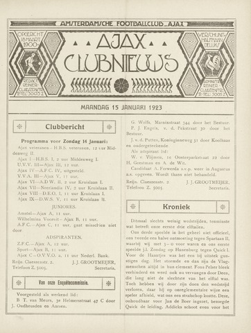 Clubnieuws Ajax (vanaf 1916) 1923-01-15