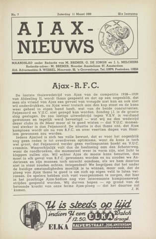 Clubnieuws Ajax (vanaf 1916) 1939-03-11