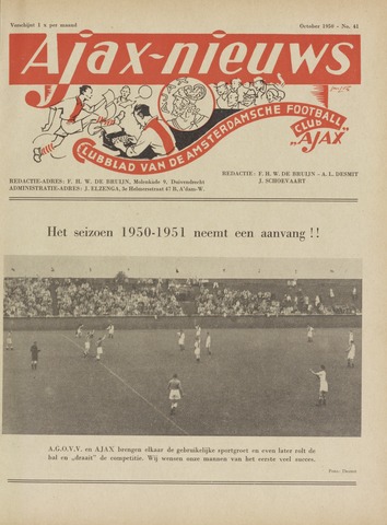 Clubnieuws Ajax (vanaf 1916) 1950-10-01