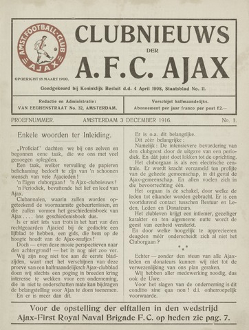 Clubnieuws Ajax (vanaf 1916) 1916