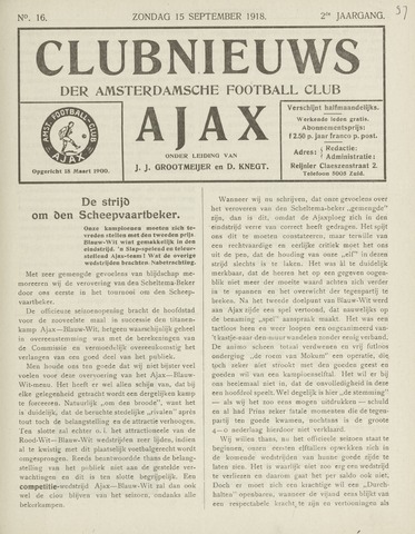 Clubnieuws Ajax (vanaf 1916) 1918-09-15