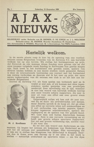 Clubnieuws Ajax (vanaf 1916) 1939-08-19