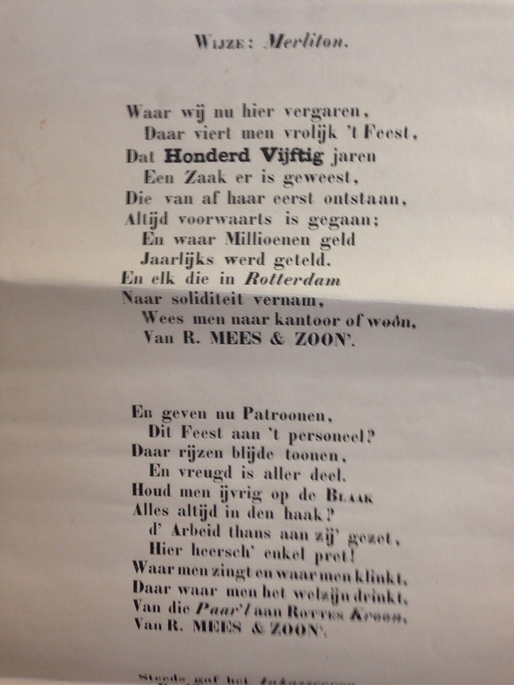 Feestzang bij het honderdvijftig jarig bestaan, der firma R. Mees & Zoonen 1720-1870