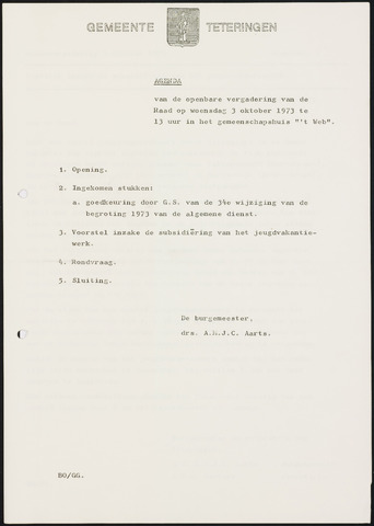 Teteringen - Notulen en bijlagen van de gemeenteraad 1973-10-03