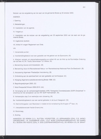 Breda - Notulen van de gemeenteraad 2003-10-30