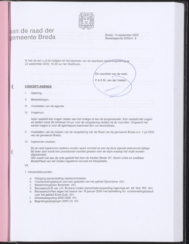 Breda - Bijlagen bij de notulen van de gemeenteraad 2005-09-14