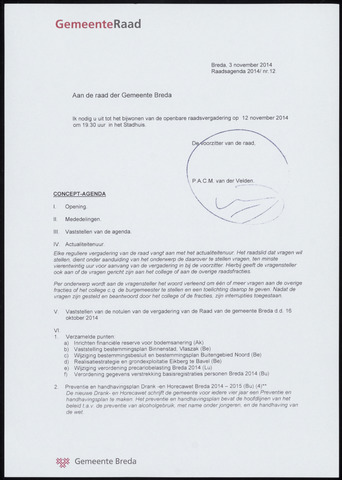 Breda - Bijlagen bij de notulen van de gemeenteraad 2014-11-12