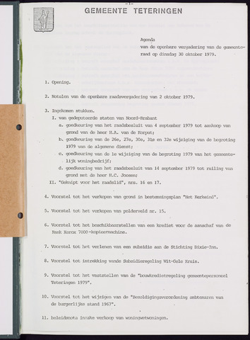 Teteringen - Notulen en bijlagen van de gemeenteraad 1979-10-30