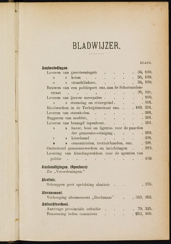 Breda - Indexen op de notulen van de gemeenteraad 1899