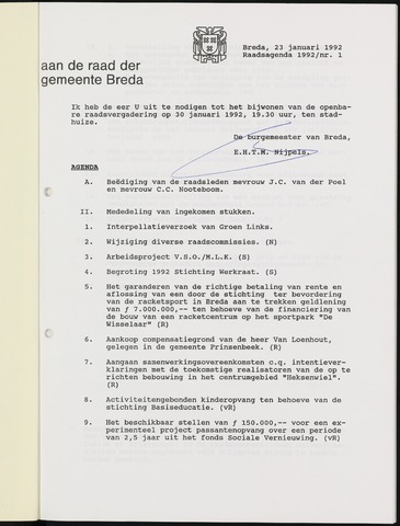 Breda - Bijlagen bij de notulen van de gemeenteraad 1992-01-01