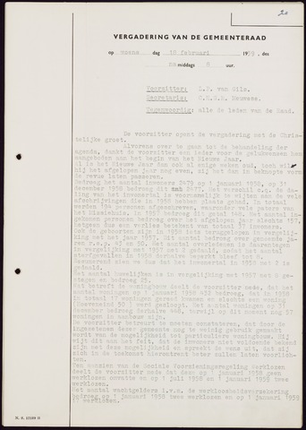 Teteringen - Notulen en bijlagen van de gemeenteraad 1959