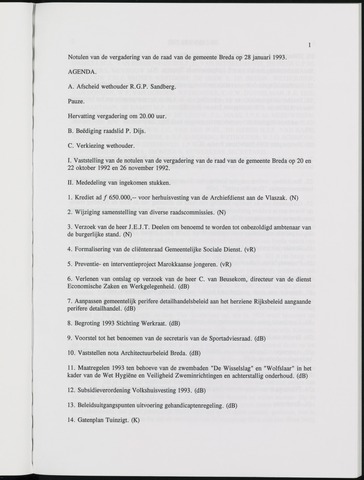 Breda - Notulen van de gemeenteraad 1993-01-01