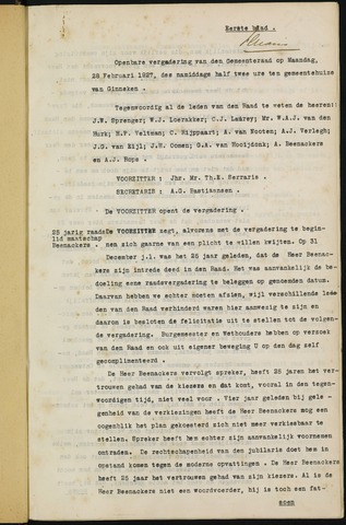 Ginneken en Bavel - Notulen van de gemeenteraad 1927