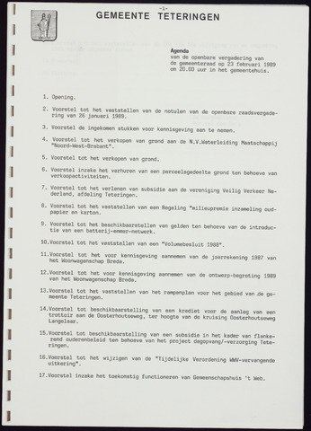 Teteringen - Notulen en bijlagen van de gemeenteraad 1989-02-23