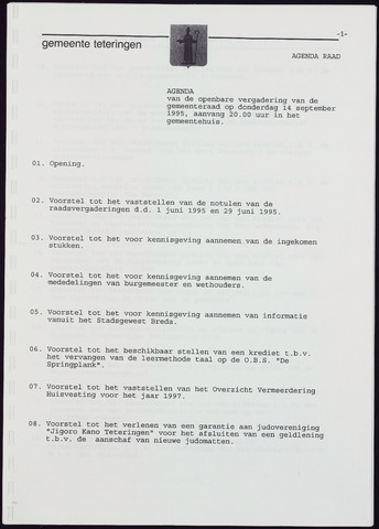 Teteringen - Notulen en bijlagen van de gemeenteraad 1995-09-14