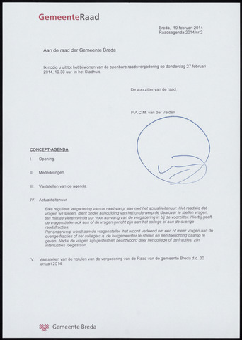 Breda - Bijlagen bij de notulen van de gemeenteraad 2014-02-27