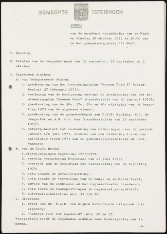 Teteringen - Notulen en bijlagen van de gemeenteraad 1973-10-30