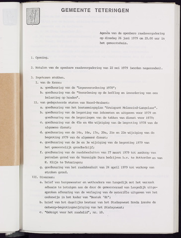 Teteringen - Notulen en bijlagen van de gemeenteraad 1979-06-26