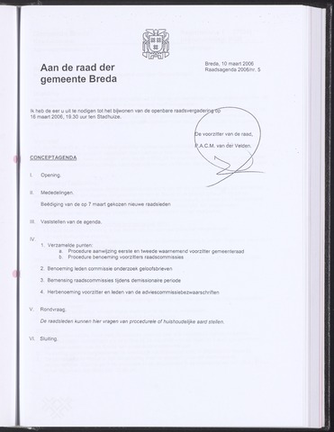 Breda - Bijlagen bij de notulen van de gemeenteraad 2006-03-10
