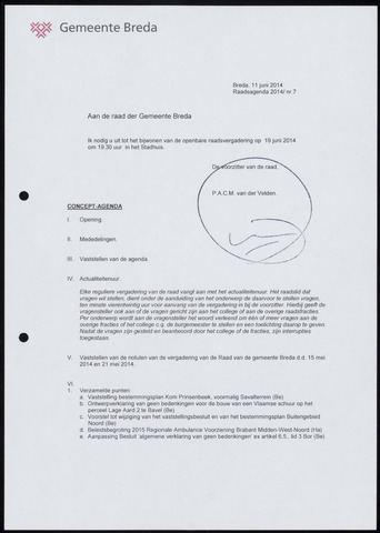 Breda - Bijlagen bij de notulen van de gemeenteraad 2014-06-19