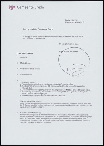Breda - Bijlagen bij de notulen van de gemeenteraad 2014-07-10
