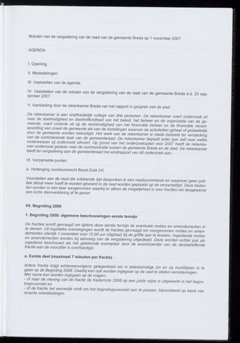 Breda - Notulen van de gemeenteraad 2007-11-01