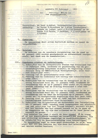 Raadsnotulen 1962-02-28