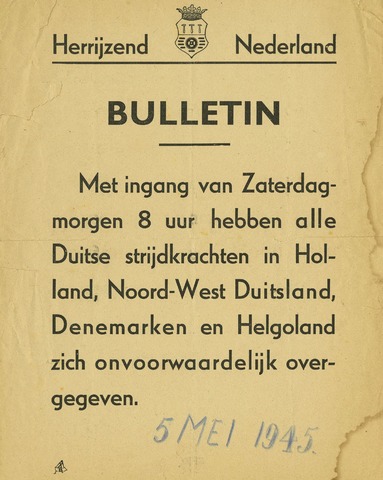 Nieuwsbulletin gemeente Hoogezand nl 1945-05-05