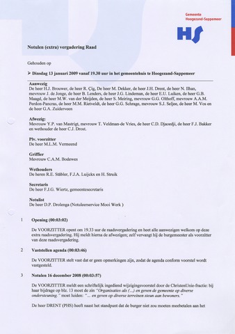 Raadsnotulen Gemeente Hoogezand-Sappemeer nl 2009-01-13