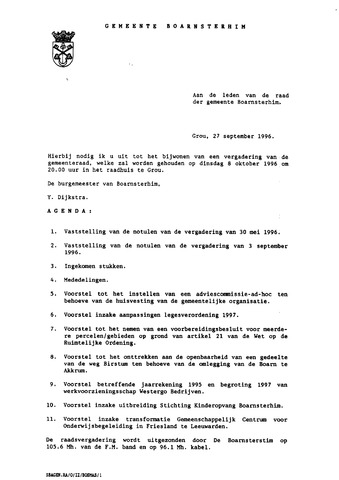 Boarnsterhim vergaderstukken gemeenteraad  1996-10-08