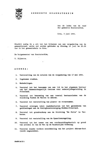 Boarnsterhim vergaderstukken gemeenteraad  1994-06-14