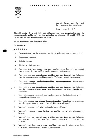 Boarnsterhim vergaderstukken gemeenteraad  1997-04-22