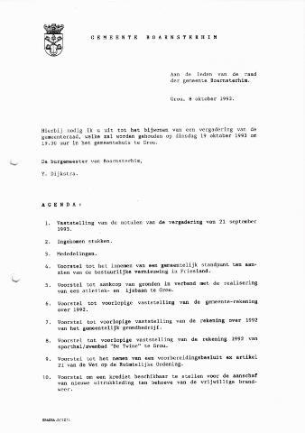 Boarnsterhim vergaderstukken gemeenteraad  1993-10-19