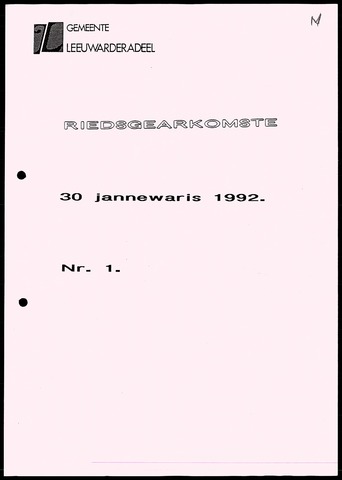 Notulen van de gemeenteraad van Leeuwarderadeel 1992-01-30