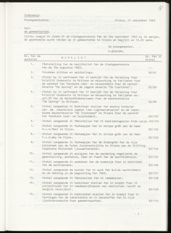 Notulen van de gemeenteraad van Leeuwarderadeel 1983-09-29