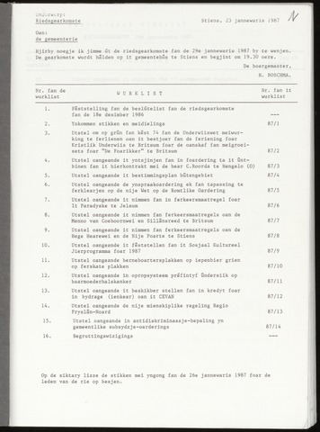 Notulen van de gemeenteraad van Leeuwarderadeel 1987