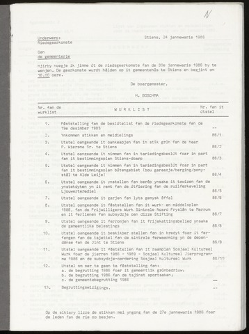 Notulen van de gemeenteraad van Leeuwarderadeel 1986