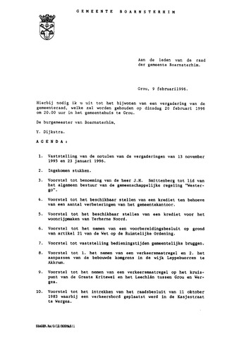 Boarnsterhim vergaderstukken gemeenteraad  1996-02-20