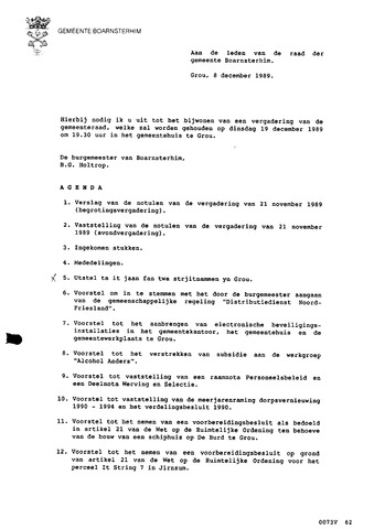 Boarnsterhim vergaderstukken gemeenteraad  1989-12-19